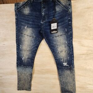 Men's Dark Blue Distressed Jeans Size 36x32